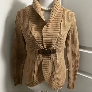 RALPH LAUREN | Tan Brown Cable Knit Open Shawl Sweater Cardigan | size XS
